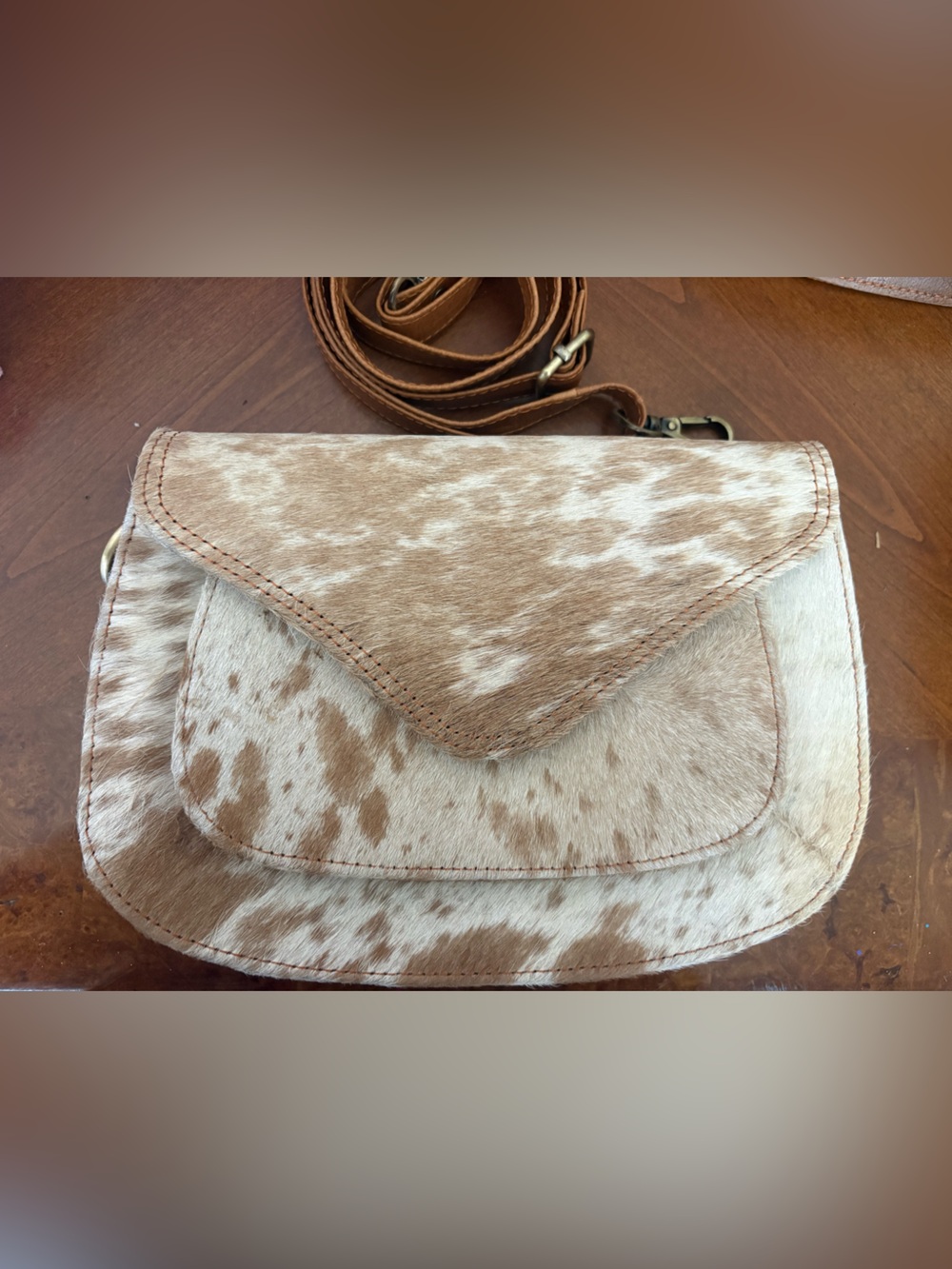 Brown and Cream Cowhide Crossbody